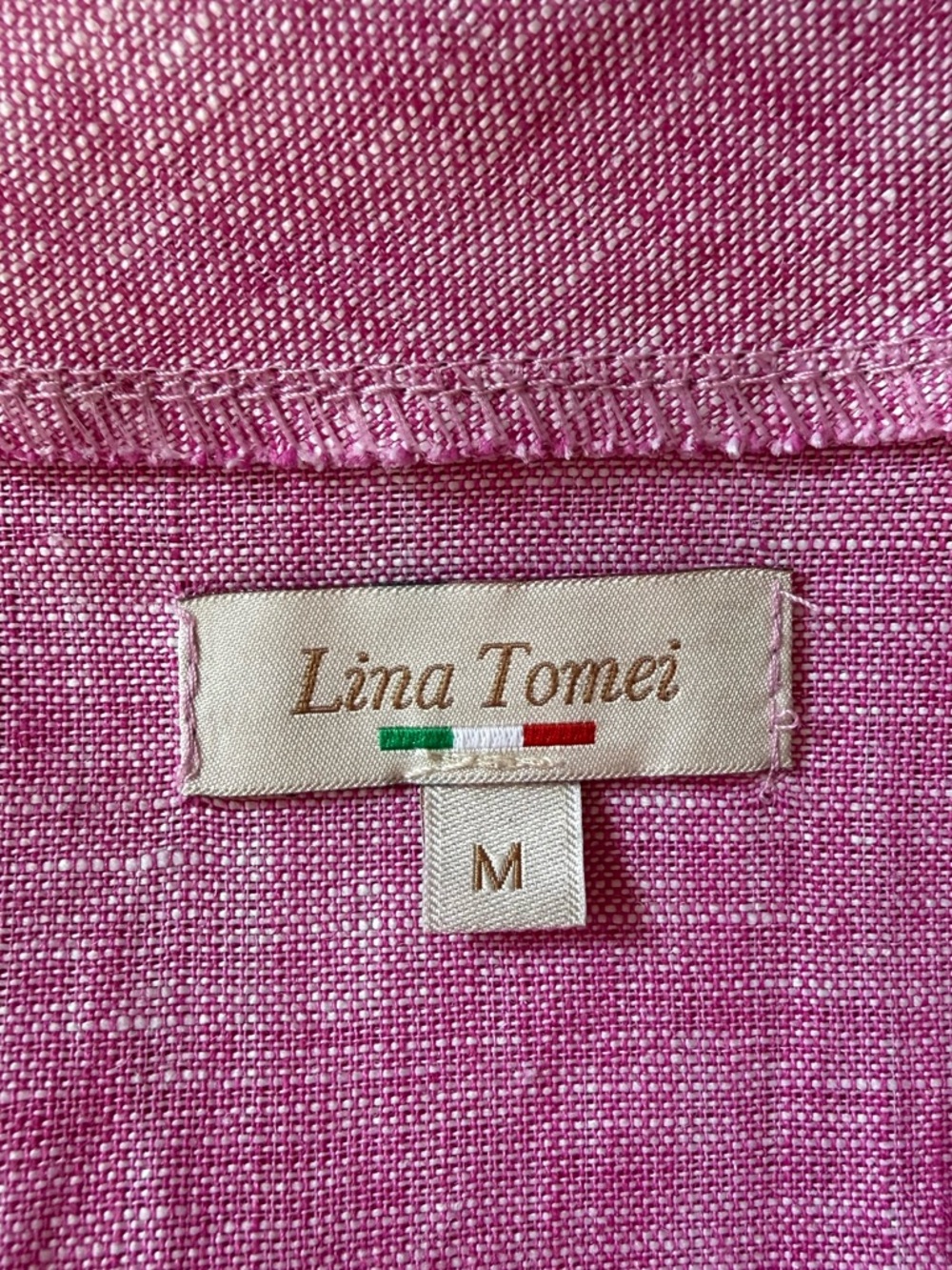 Lina Tomei 100% Linen Preppy Feminine Minimalist Retro Fold Over Collar Top Sz M - Picture 8 of 9